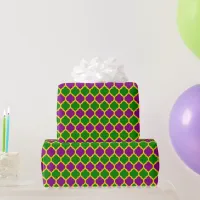 Gold Green and Purple Mardi Gras Quatrefoil Wrapping Paper