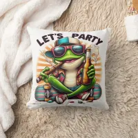 Frog in a cap enjoying a party on a skateboard throw pillow