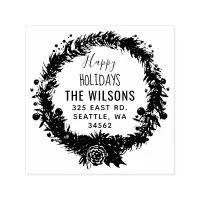 Rustic Pine Wreath Holidays Return Address Self-inking Stamp