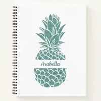 Girly Teal Glitter Pineapple Name Pattern Notebook