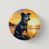 Cute Dog on Beach at Sunset  Button