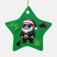 Ho Ho Ho Merry Christmas Gangster on Green | Ceramic Ornament