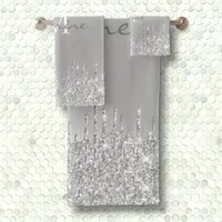 Metallic Silver Dripping Glitter Monogrammed Bath Towel Set