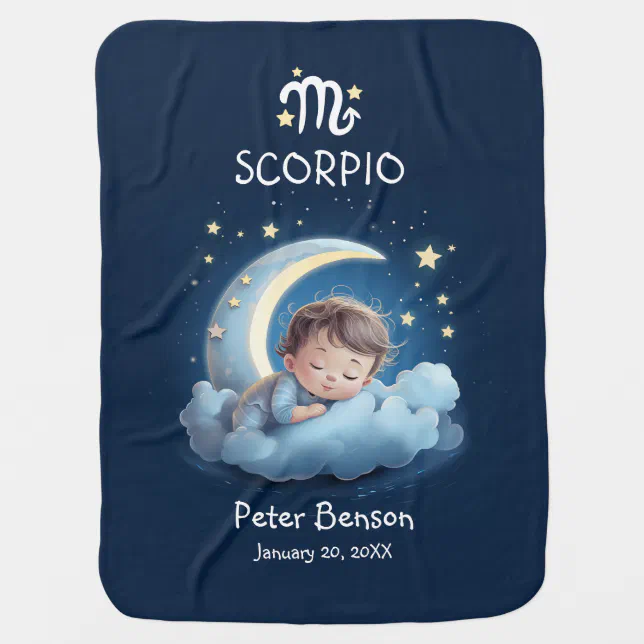 Cute Scorpio Baby Sleeping Moon Zodiac Astrology Baby Blanket