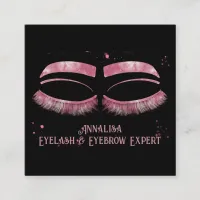 Luxury Watercolor Eyelash & Brow Beauty, Pink Square Business Card