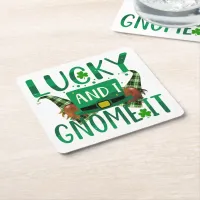 Lucky & I Gnome It St Patricks Day Party Square Paper Coaster