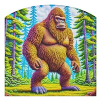 Hairy Bigfoot Walking through the Woods Door Sign