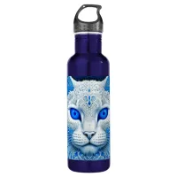 White Mystical Cat Ethereal AI Art Stainless Steel Water Bottle