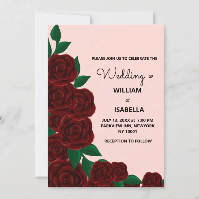 Romantic Fall outdoor  wedding gorgeous Red roses Invitation