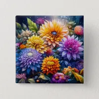 Pretty Colorful Digital Ai Art Flowers  Button