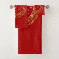 Chinese Zodiac Sheep Red/Gold ID542 Bath Towel Set