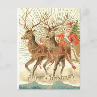 Merry Christmas Postcard, Santa on Sleigh Holiday Postcard