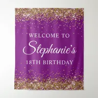 Gold Glitter Purple 18th Birthday Party Welcome Tapestry