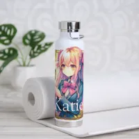 Anime Girl and Butterfly Watercolor Personalized Water Bottle
