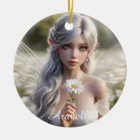 Beautiful April Fairy in Daisies Ceramic Ornament