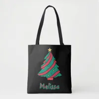 Christmas Tree Girls Name Black Shopping Tote Bag