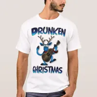 Guitar Playing Drunken Reindeer Ugly Christmas T-Shirt