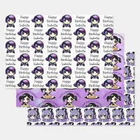 Personalized Birthday Anime Gaming and Pizza Party Wrapping Paper Sheets