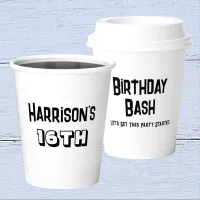 Boys 16th Birthday Bash Black And White Name Paper Cups