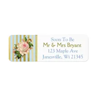 Blue and Gold Striped Rose Return Address Label