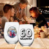 Grandma Happy 60th Birthday Photo Stemless Wine Glass
