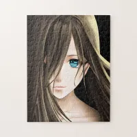 Brown Haired Blue Eyed Anime Girl Jigsaw Puzzle