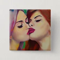  Watercolor Pride Two Women Share a Kiss Button