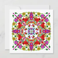 Red Cardinals and Colorful Flowers Art Thank You Card