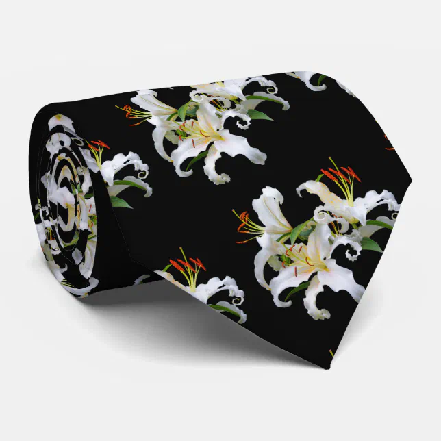 Elegant Casablanca White Oriental Lilies Neck Tie