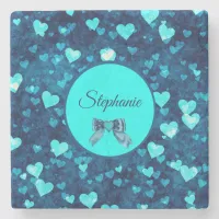 Vivid Blue Hearts Stone Coaster