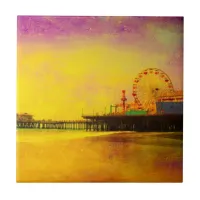 Yellow and Purple Santa Monica Pier Ceramic Tile