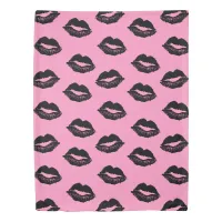 Kissing Lips Pattern Pink and Black Duvet Cover