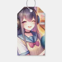 Pretty Anime Girl in Bowling Birthday Party Gift Tags