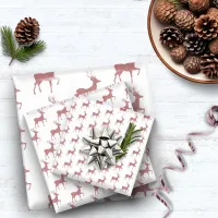 Elegant Pink Rose Gold Glitter Holiday Reindeer Wrapping Paper Sheets