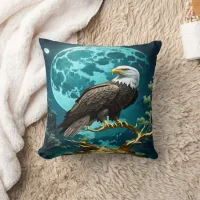 Eagle Perched on Golden Tree Branch at Night Throw Pillow