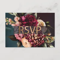 Dark Moody Floral Bold Red Rose Gold RSVP  Enclosure Card