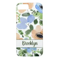 Abstract Floral Blue, Blush, Green Watercolor iPhone 8/7 Case