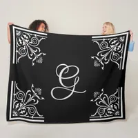 Bold Black and White Vintage Personalized Fleece Blanket