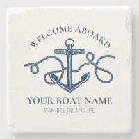 Welcome Aboard Boat Name Nautical Anchor Stone Coaster