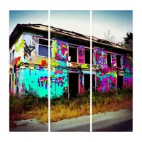 Abandoned House with Colorful Graffiti Triptych