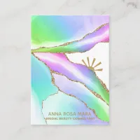 *~* Agate Pastel Rainbow Gold Glitter Veins Business Card