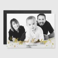 Happiest Holidays Gold Photo Holiday Magnetic Card