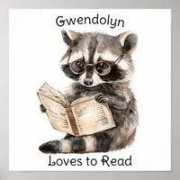 Nursery Art Poster Raccoon Reading Personlize