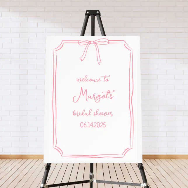 Hand Drawn Bow Coquette Cute Pink Welcome Sign