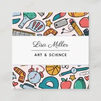 School Things Objects Pattern Teacher Colorful Fun Square Business Card