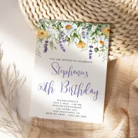 Purple Watercolor Wildflowers Birthday Invitation