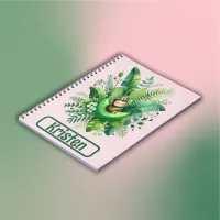 Cute Green Tropical Botanical Kids on Pink | Notebook