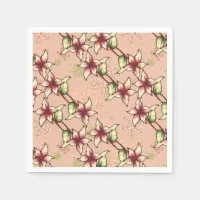 Pink Poinsettia Diagonal Stripe Christmas Napkins