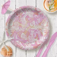 Nautical Beach Collage Hot Pink ID840 Paper Plates