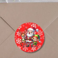 Cute Chibi Santa, Elf and Reindeer Christmas Classic Round Sticker